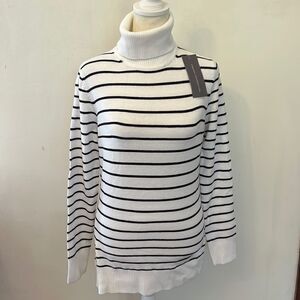 French Connection winter white and wine striped turtleneck sweater Size L New